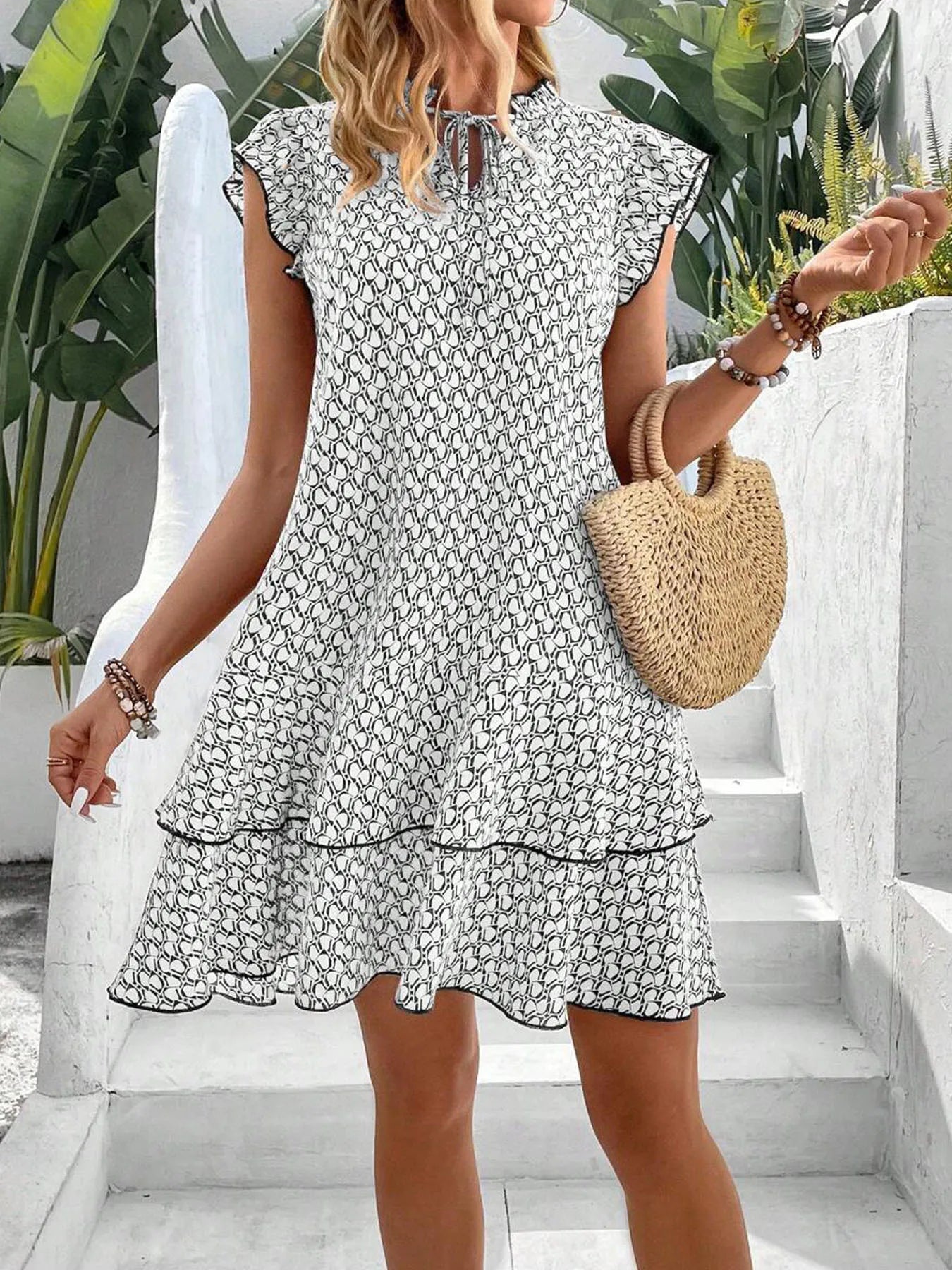Women's Printed Ruffle Tier Mini Dress