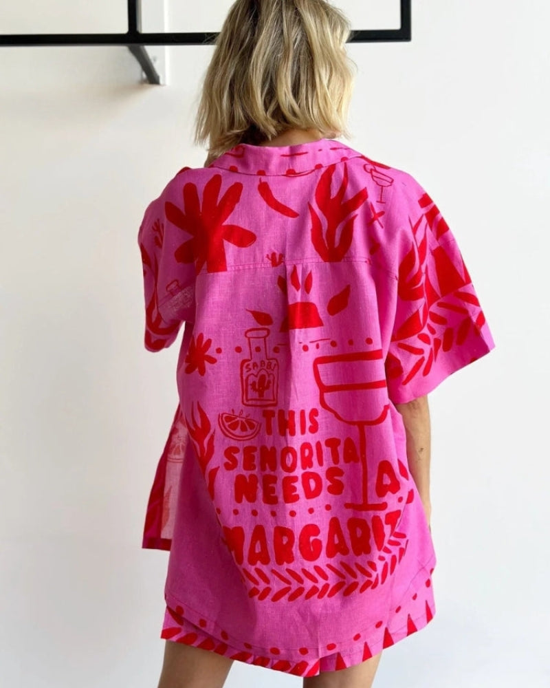 Women’s Printed Two-Piece Shirt and Shorts Set