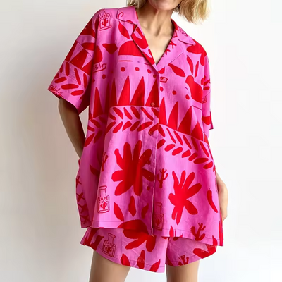Women’s Printed Two-Piece Shirt and Shorts Set