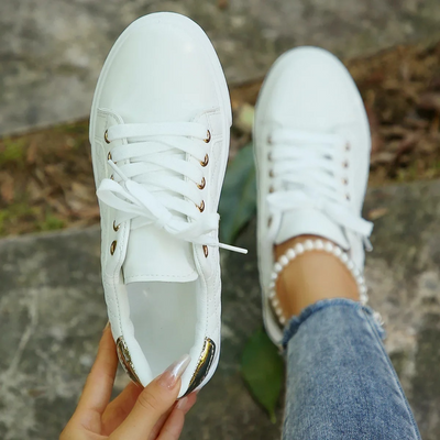 Women’s Quilted Lace-Up Sneakers with Flat Sole