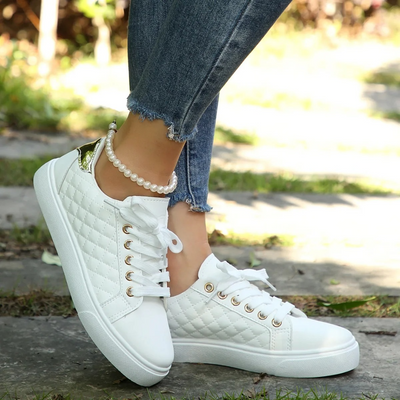 Women’s Quilted Lace-Up Sneakers with Flat Sole