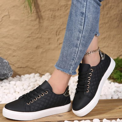 Women’s Quilted Lace-Up Sneakers with Flat Sole