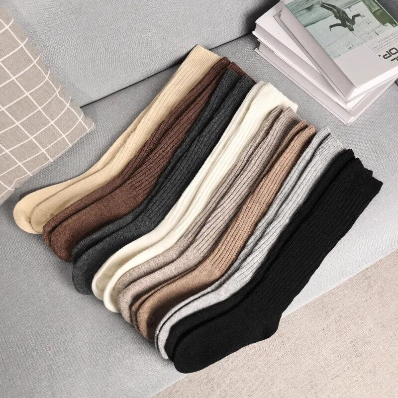 Women’s Ribbed Crew Socks in Neutral Colors