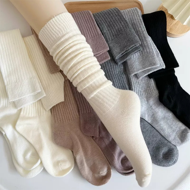 Women’s Ribbed Crew Socks in Neutral Colors