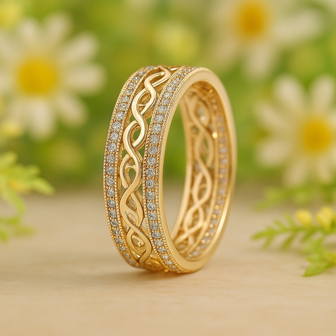 Women’s Ring with Cut Out Pattern and Decorative Stones