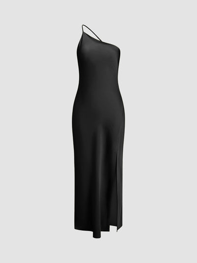 Women's Satin Maxi Dress Backless Spaghetti Strap Side Slit Evening Gown