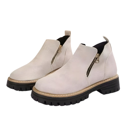 Women's Side Zip Ankle Boots with Low Heel and Treaded Sole