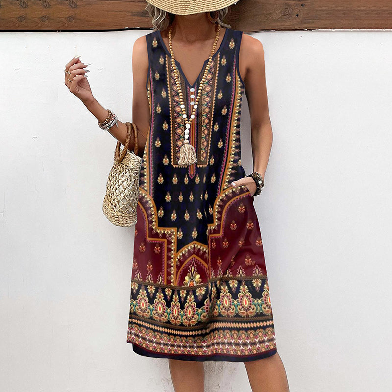 Women's Sleeveless Ethnic V-Neck Dress
