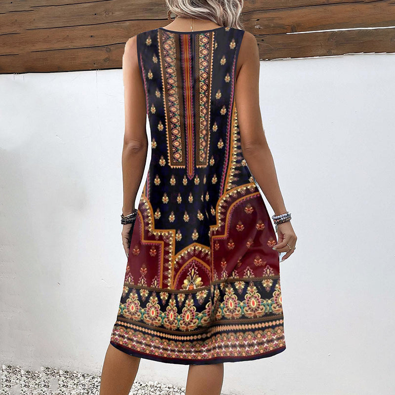 Women's Sleeveless Ethnic V-Neck Dress