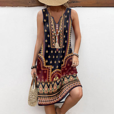 Women's Sleeveless Ethnic V-Neck Dress