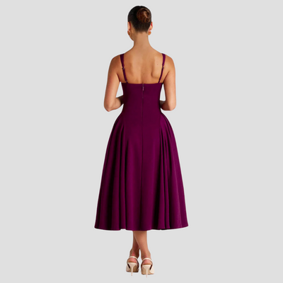 Women's Sleeveless Midi Dress with Square Neckline & Pleated Skirt