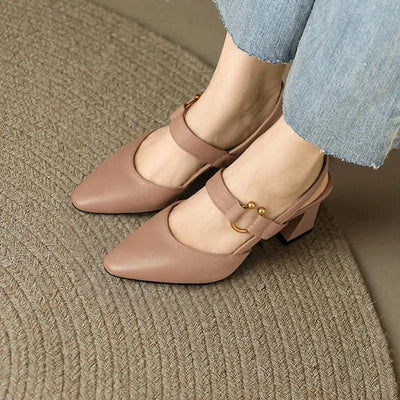 Women's Slingback Block Heel with Gold Buckle Design