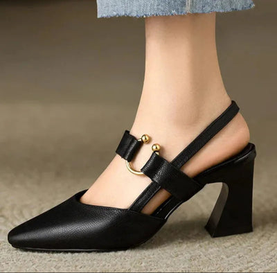 Women's Slingback Block Heel with Gold Buckle Design