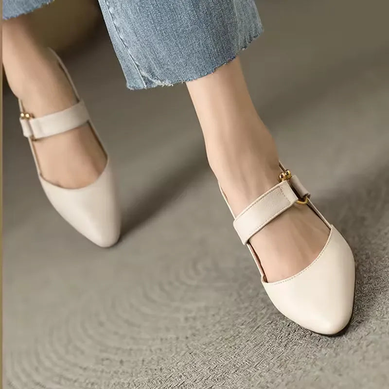 Women's Slingback Block Heel with Gold Buckle Design