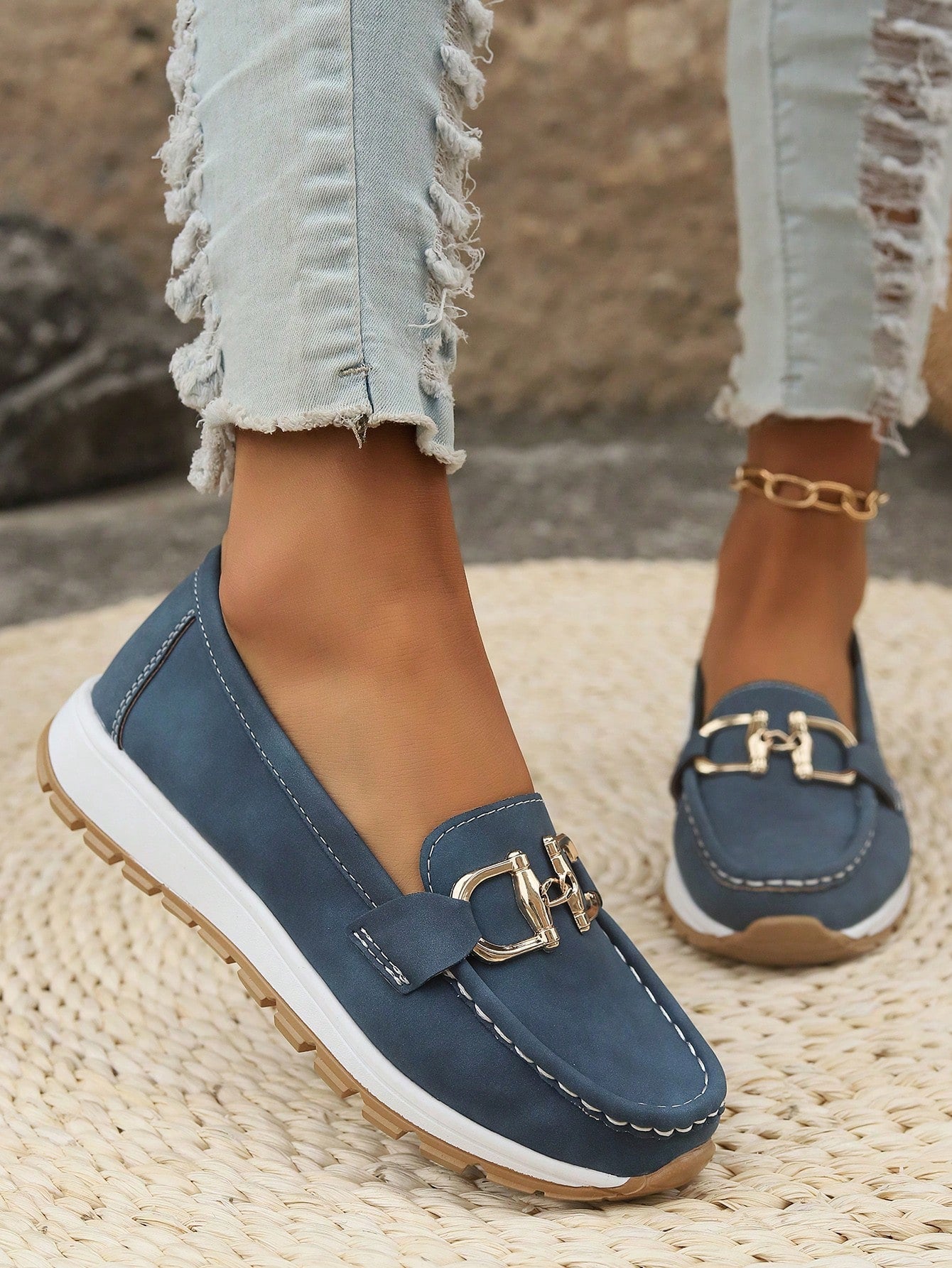 Women's Slip On Casual Loafers with Buckle Design