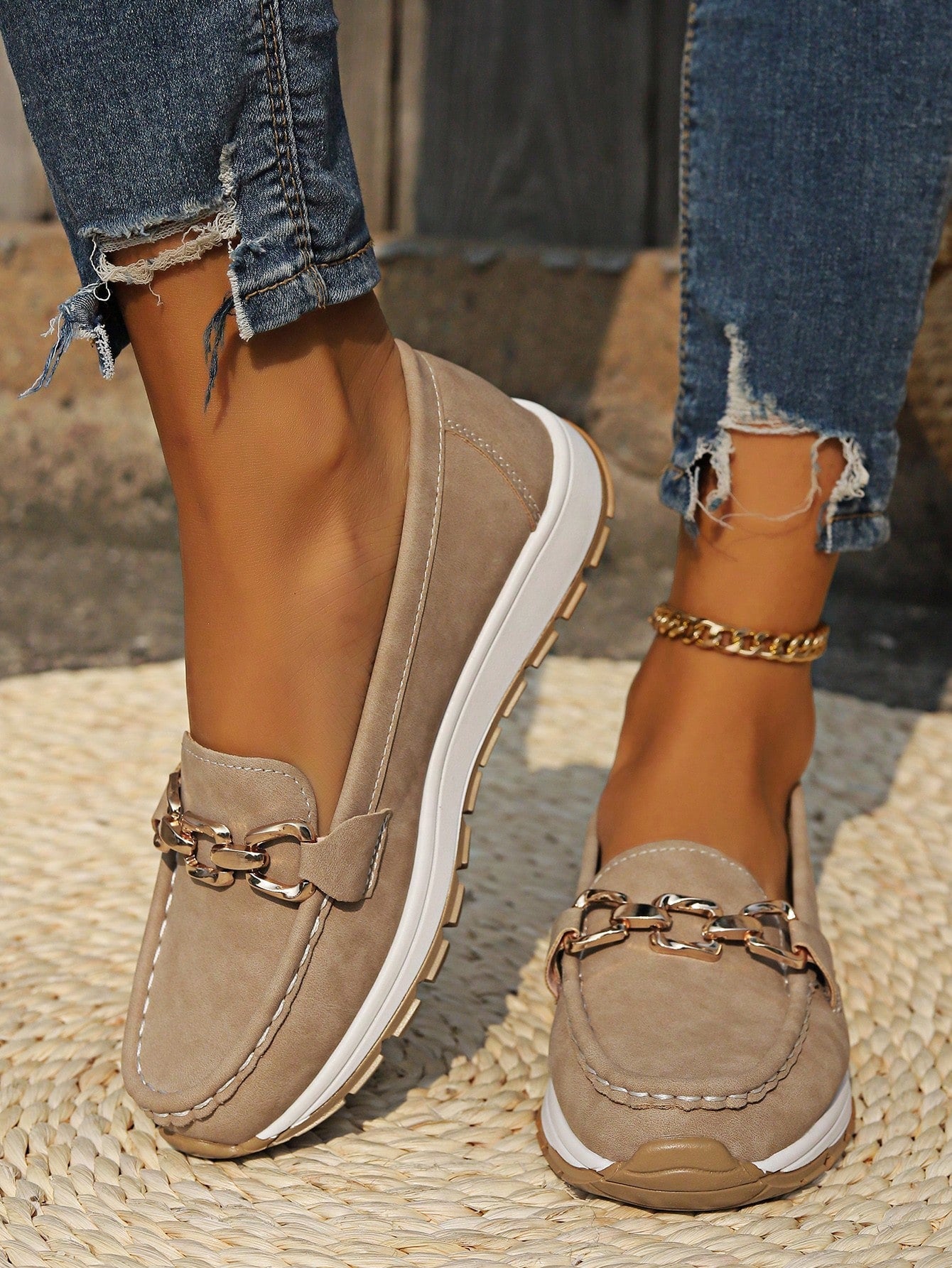 Women's Slip On Casual Loafers with Buckle Design
