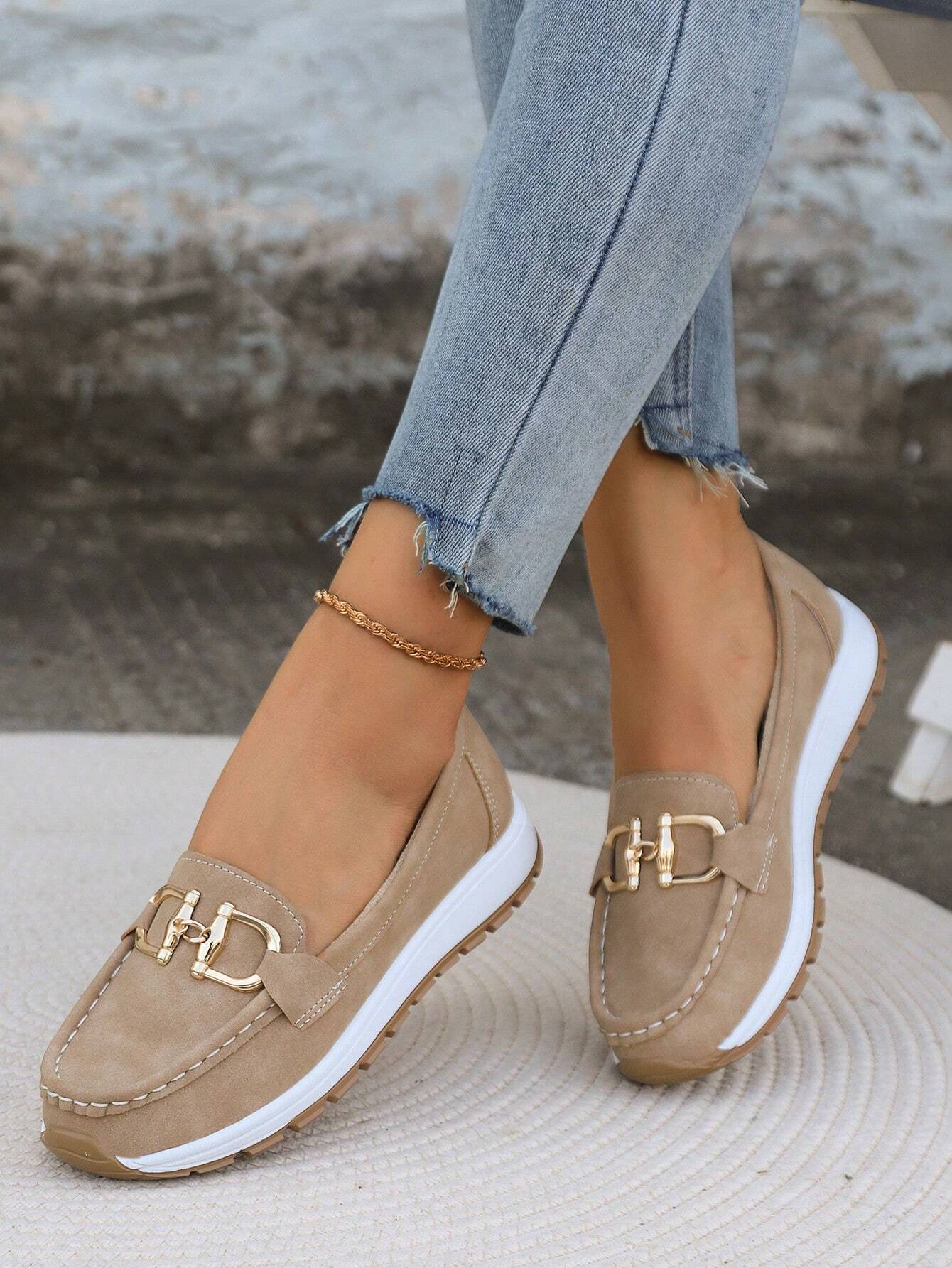 Women's Slip On Casual Loafers with Buckle Design