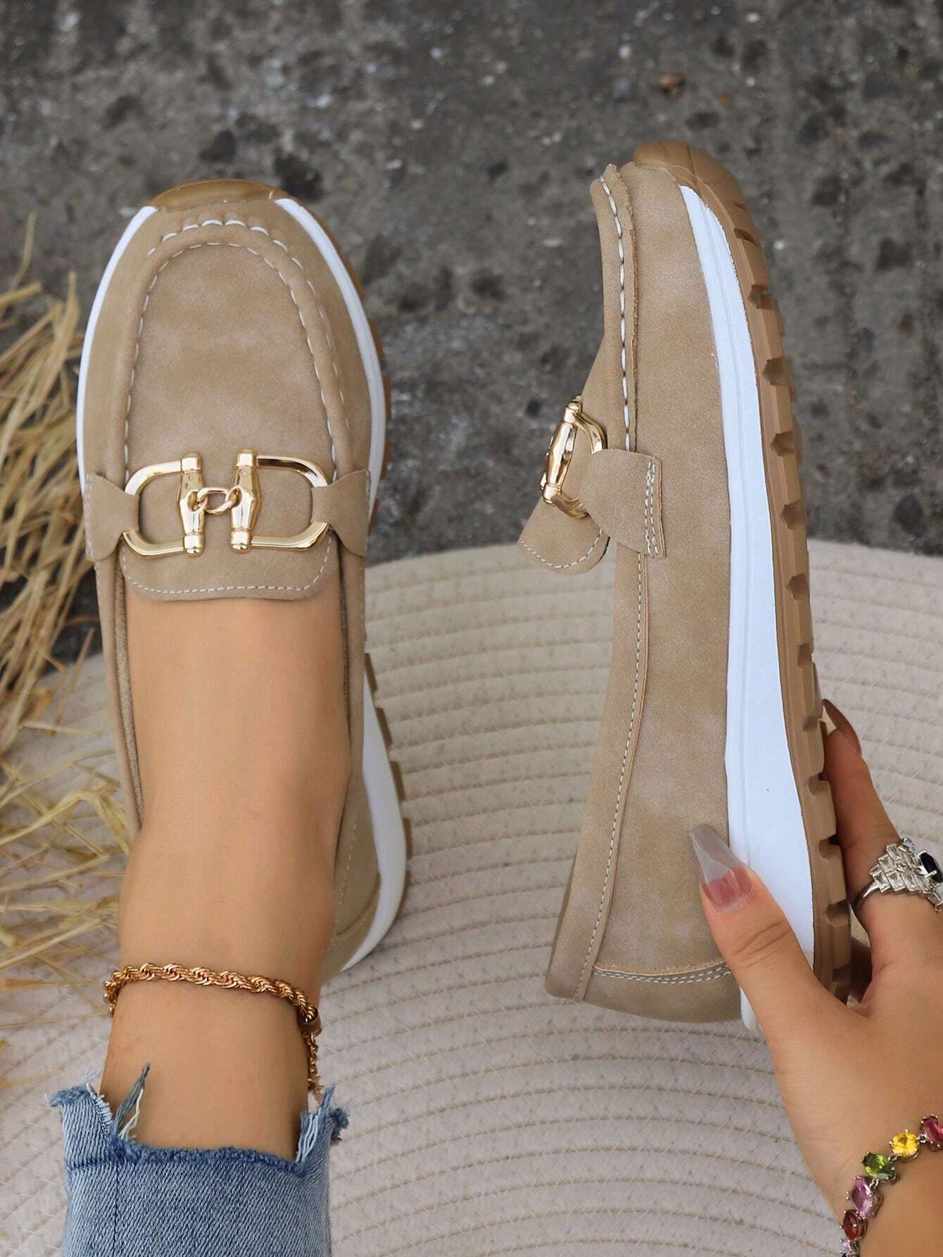Women's Slip On Casual Loafers with Buckle Design