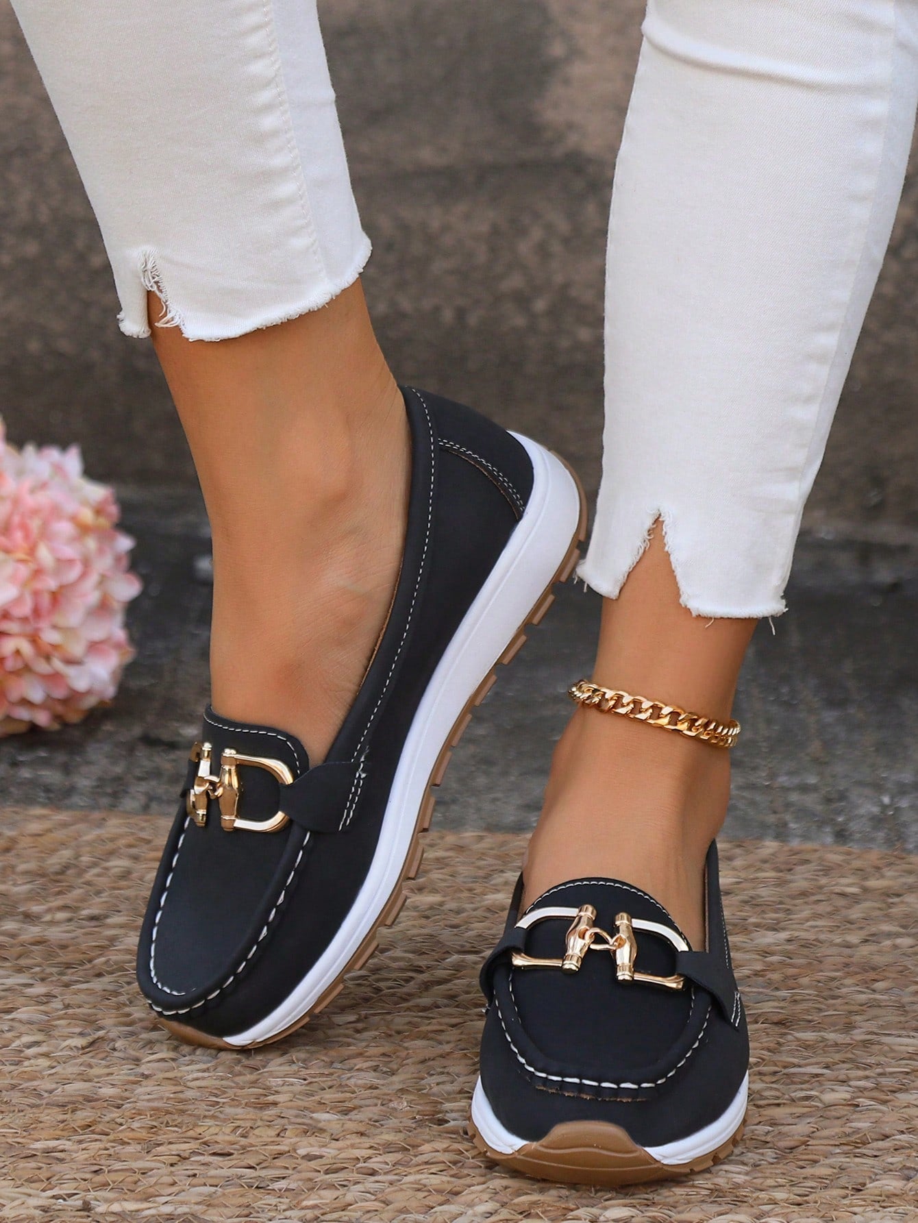 Women's Slip On Casual Loafers with Buckle Design