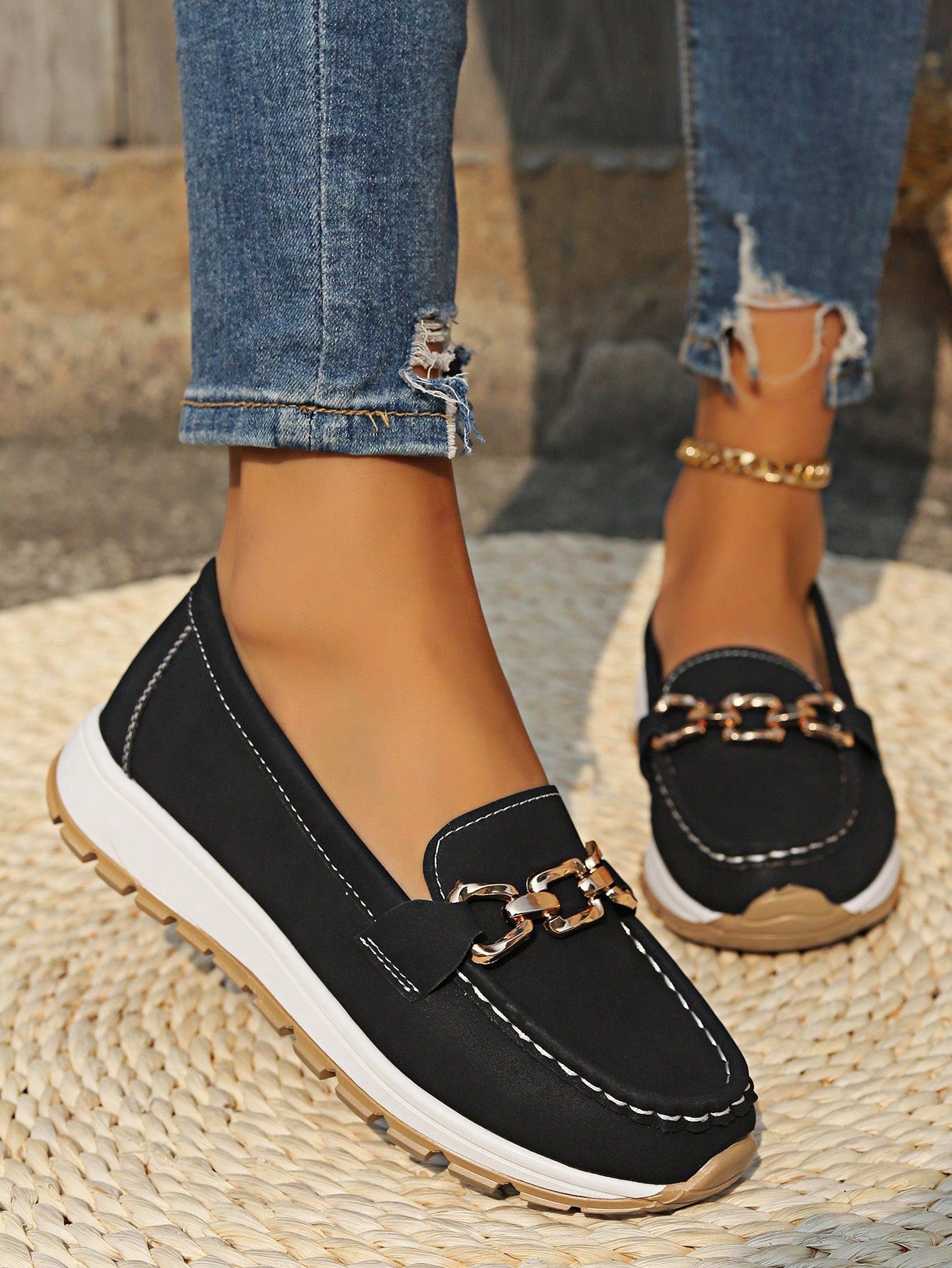 Women's Slip On Casual Loafers with Buckle Design