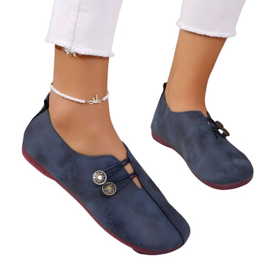Women’s Slip On Flat Shoes with Dual Button Detailing