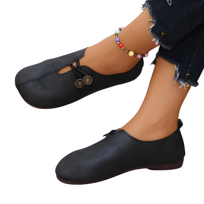 Women’s Slip On Flat Shoes with Dual Button Detailing