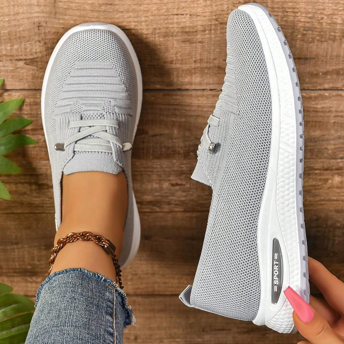 Women’s Slip-On Mesh Sneakers with Rubber Sole