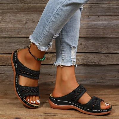 Women's Slip-On Retro Sandals with Wedge Heel