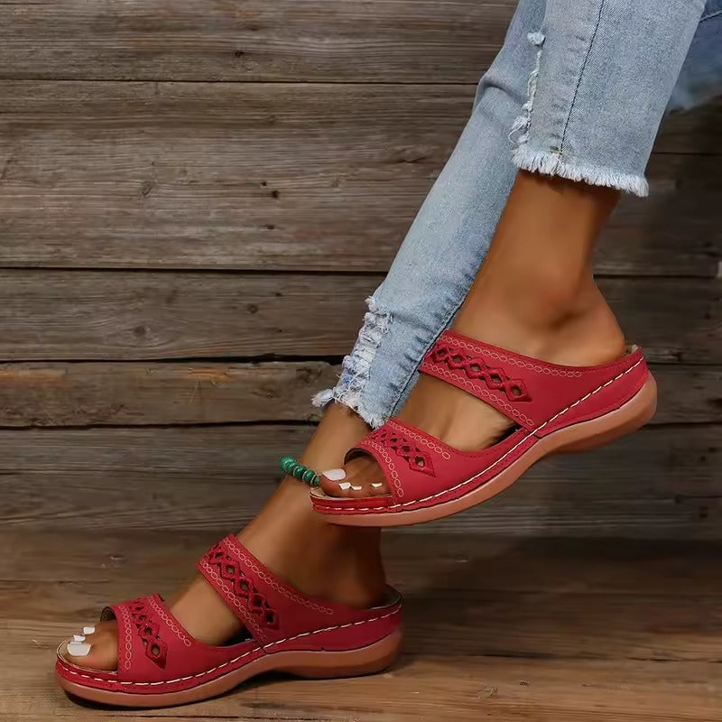 Women's Slip-On Retro Sandals with Wedge Heel