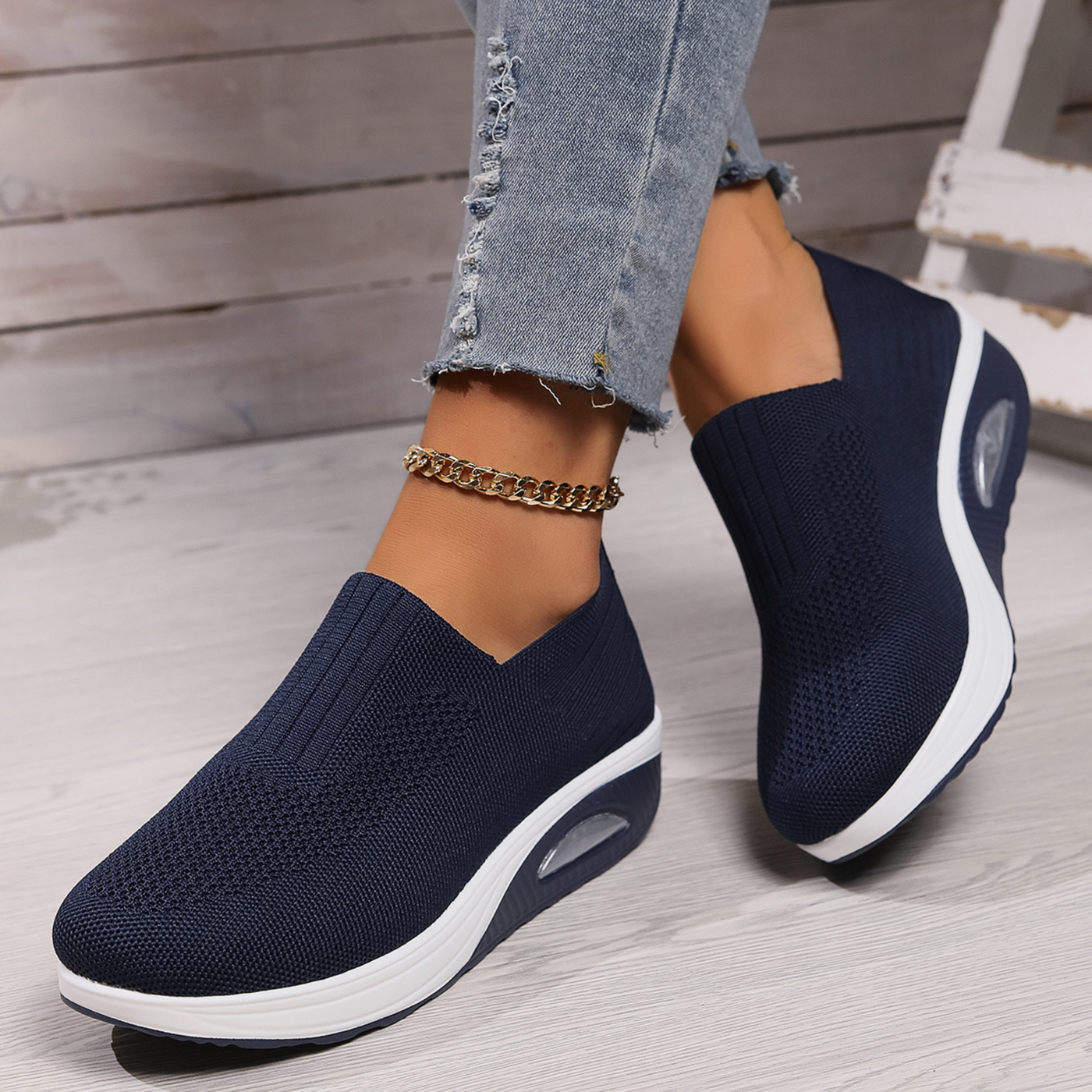 Women's Slip On Thick Sole Walking Mesh Shoes