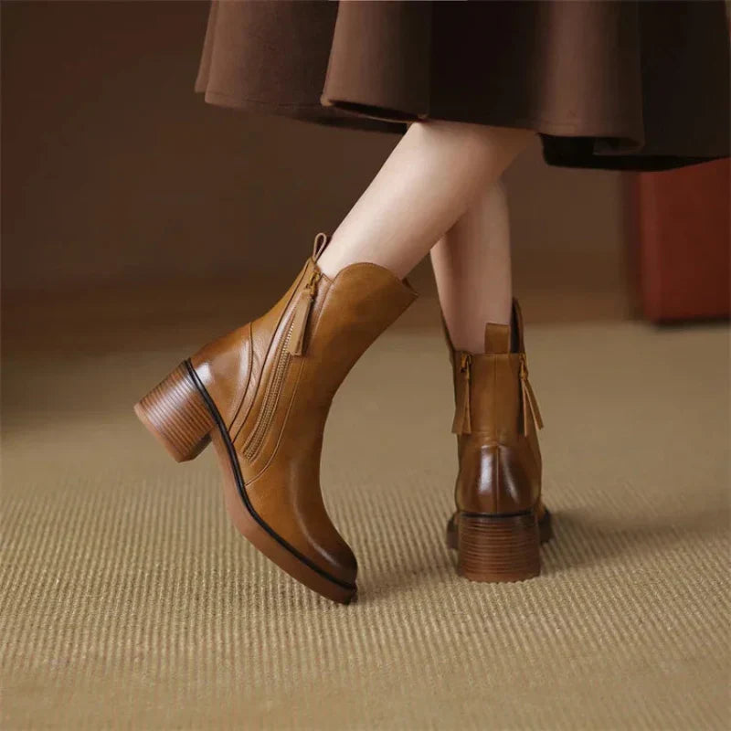 Women's Square Heel Winter Ankle Boots with Side Zipper