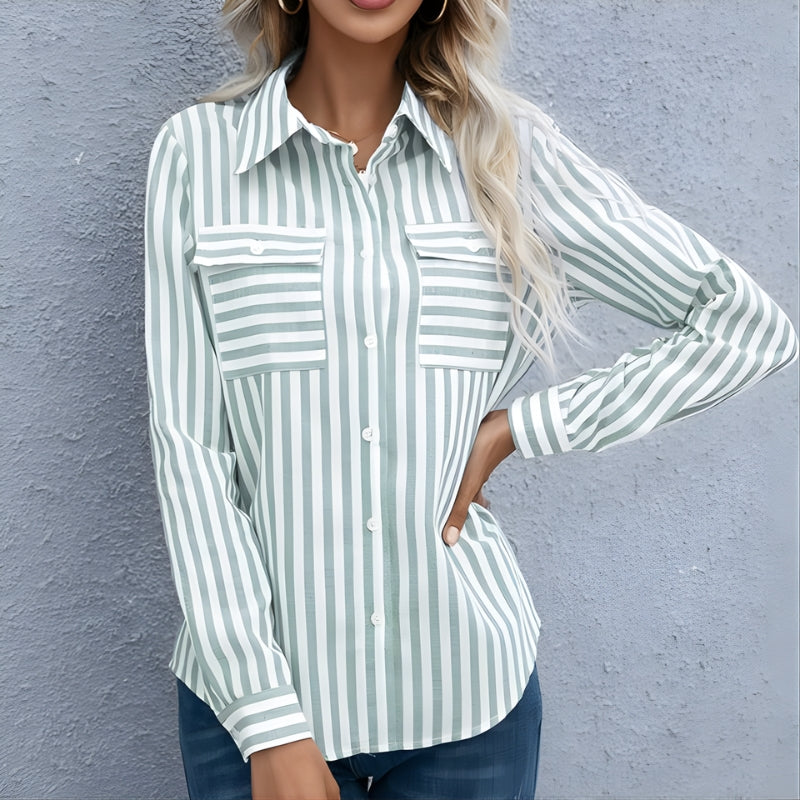 Women's Striped Button Up Shirt with Chest Pockets