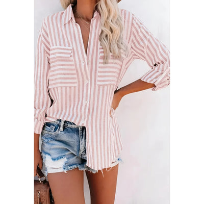 Women's Striped Button Up Shirt with Chest Pockets