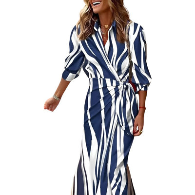 Women’s Striped Wrap Shirt Dress with Side Tie