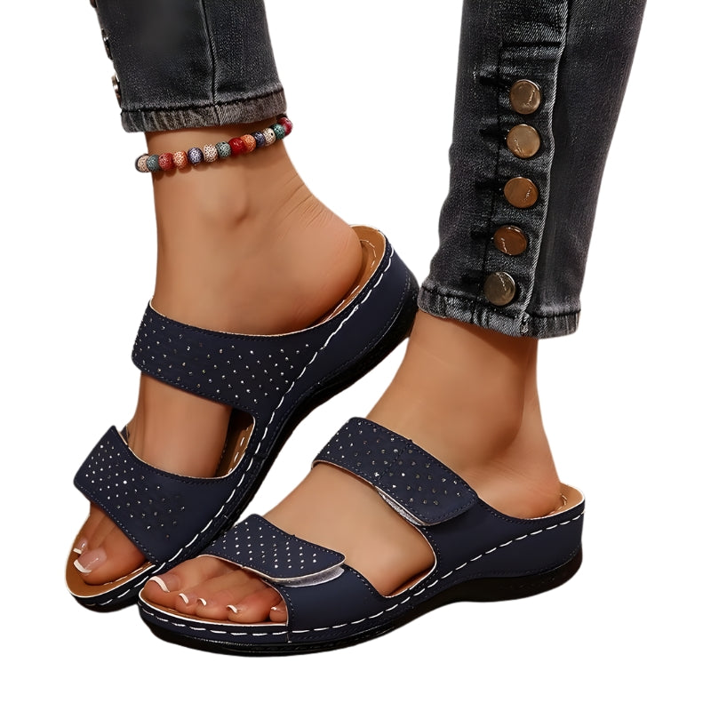 Women's Studded Strap Platform Sandals with Hook-and-Loop Closures