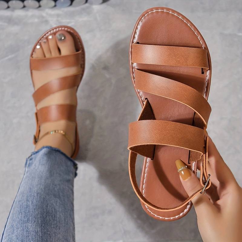 Women's Summer Flat Sandals with Three Straps Style