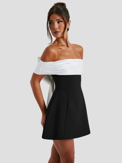 Women's Summer Formal Mini Dress with Off Shoulder and Bow Detail