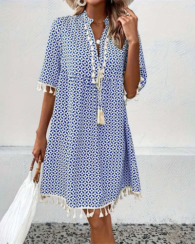 Women’s Summer Printed Mini Dress with Tassels