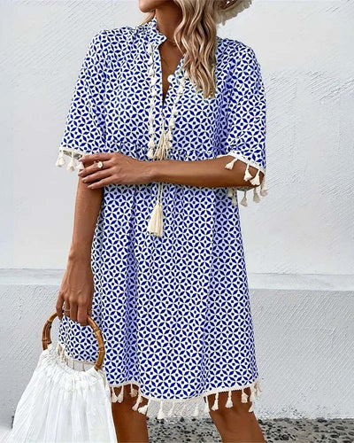 Women’s Summer Printed Mini Dress with Tassels