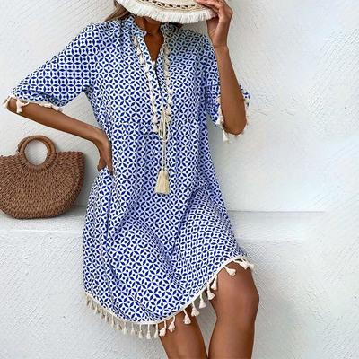 Women’s Summer Printed Mini Dress with Tassels