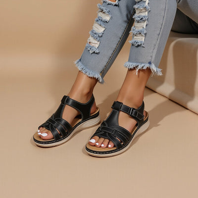 Women’s Summer Sandals with Interwoven Straps and Hook-and-Loop Closure