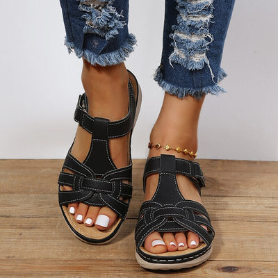 Women’s Summer Sandals with Interwoven Straps and Hook-and-Loop Closure