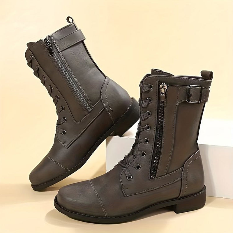 Women's Thick Heel Platform Retro Buckle Winter Ankle Boots