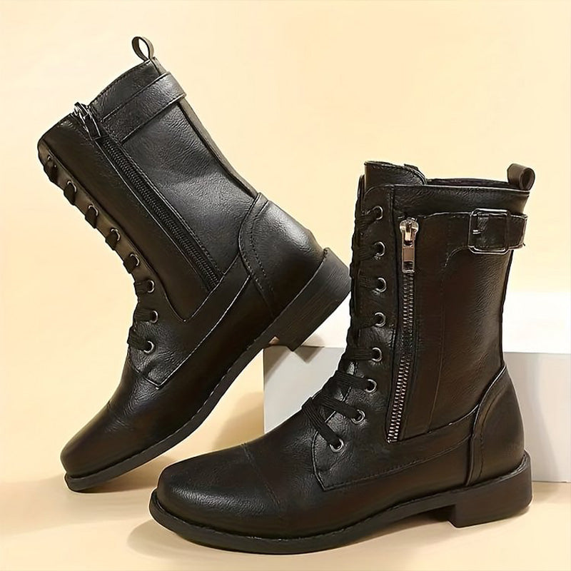 Women's Thick Heel Platform Retro Buckle Winter Ankle Boots