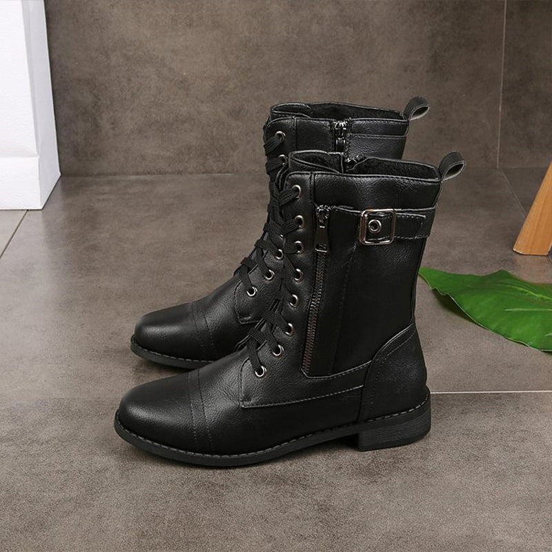 Women's Thick Heel Platform Retro Buckle Winter Ankle Boots