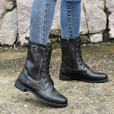 Women's Thick Heel Platform Retro Buckle Winter Ankle Boots
