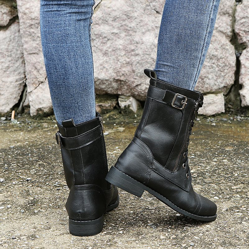 Women's Thick Heel Platform Retro Buckle Winter Ankle Boots