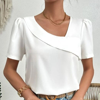 Women's V-Neck Blouse Short Sleeve Puff Shoulder