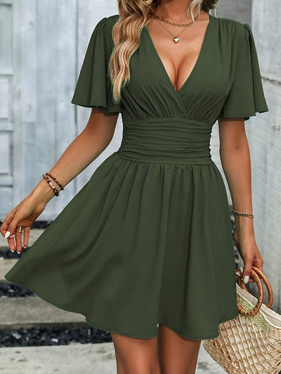Women’s V-Neck Dress with Ruched Waist