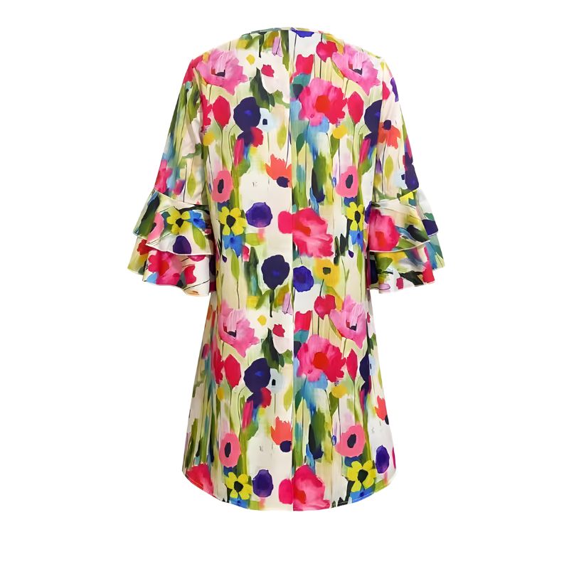 Women’s V-Neck Floral Shift Dress with 3/4 Sleeves